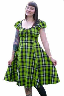 Collectif Mimi Swing Dress In Frogs Breath Tartan